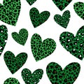 Seamless pattern green Hearts animal print. Leopard heart vector illustration